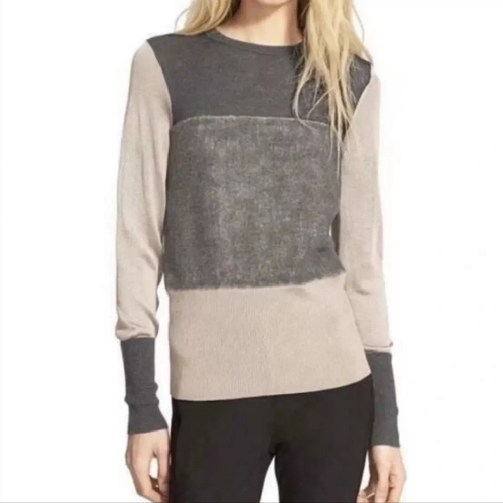 Rag & Bone Merino Wool Gray Cream Colorblock Crew Neck Marissa Sweater Medium